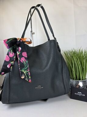 Coach Edie 31 Dark Green Pebbled Leather Hobo Shoulder Bag Gun Metal